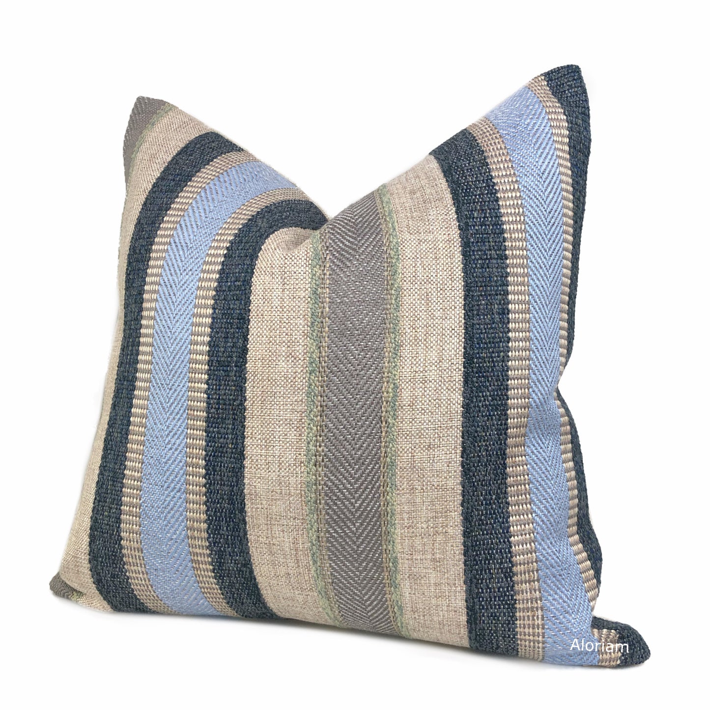 Ogilvie Blue Beige Textured Stripe Pillow Cover