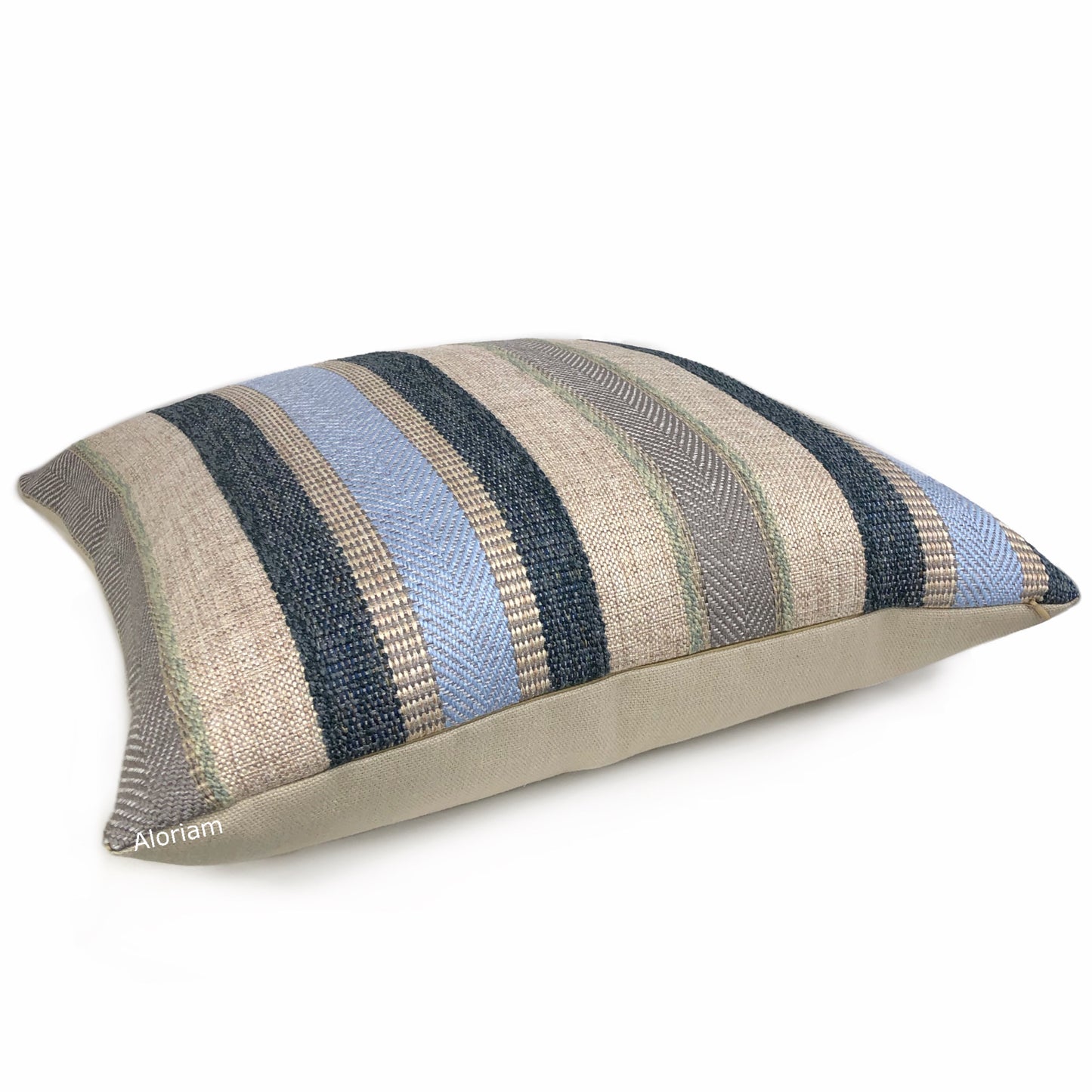 Ogilvie Blue Beige Textured Stripe Pillow Cover