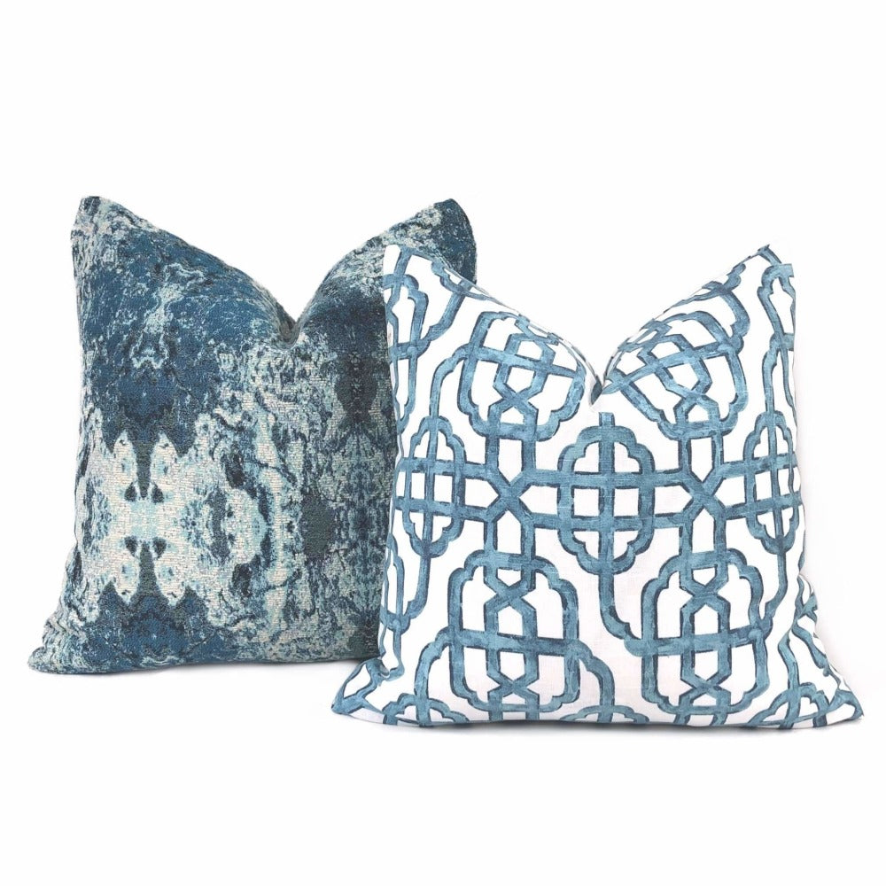 Imperial Trellis Seaside Blue White Pillow Cover (Lacefield Designs Fabric) Cushion Pillow Case Euro Sham 16x16 18x18 20x20 22x22 24x24 26x26 28x28 Lumbar Pillow 12x18 12x20 12x24 14x20 16x26 by Aloriam