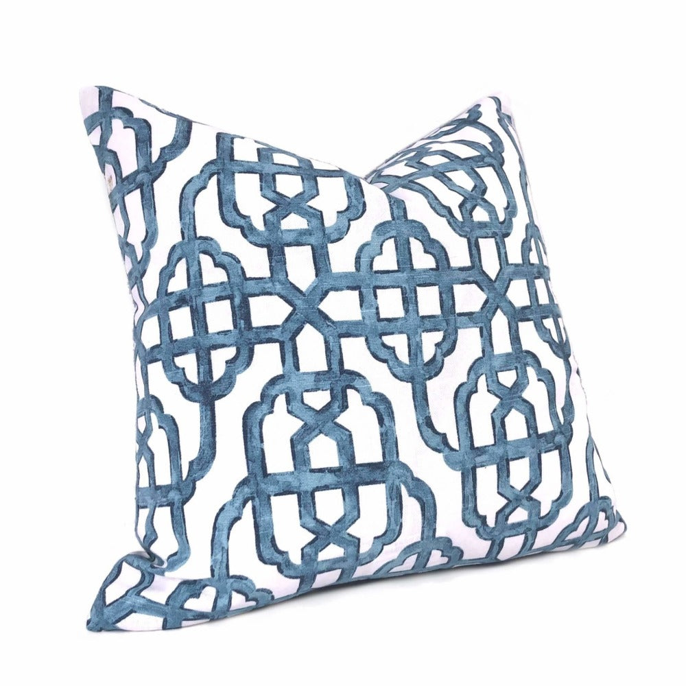 Imperial Trellis Seaside Blue White Pillow Cover (Lacefield Designs Fabric) Cushion Pillow Case Euro Sham 16x16 18x18 20x20 22x22 24x24 26x26 28x28 Lumbar Pillow 12x18 12x20 12x24 14x20 16x26 by Aloriam