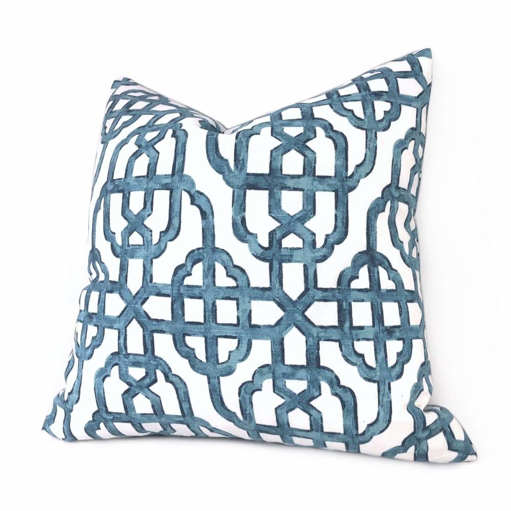 Imperial Trellis Seaside Blue White Pillow Cover (Lacefield Designs Fabric) Cushion Pillow Case Euro Sham 16x16 18x18 20x20 22x22 24x24 26x26 28x28 Lumbar Pillow 12x18 12x20 12x24 14x20 16x26 by Aloriam