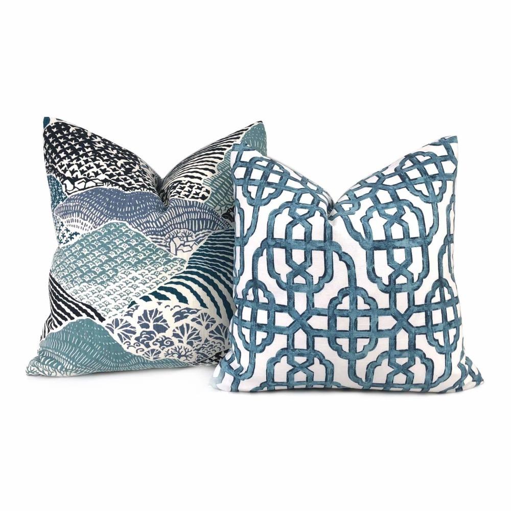 Imperial Trellis Seaside Blue White Pillow Cover (Lacefield Designs Fabric) Cushion Pillow Case Euro Sham 16x16 18x18 20x20 22x22 24x24 26x26 28x28 Lumbar Pillow 12x18 12x20 12x24 14x20 16x26 by Aloriam