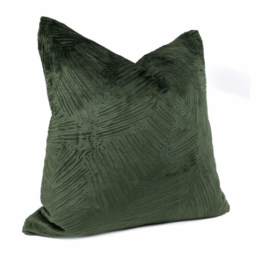 Isla Jungle Green Crosshatch Leaf Texture Velvet Pillow Cover - Aloriam