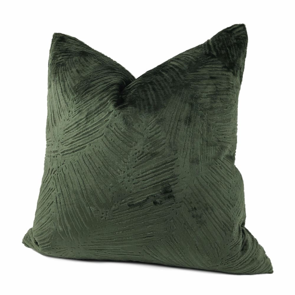 Isla Jungle Green Crosshatch Leaf Texture Velvet Pillow Cover - Aloriam