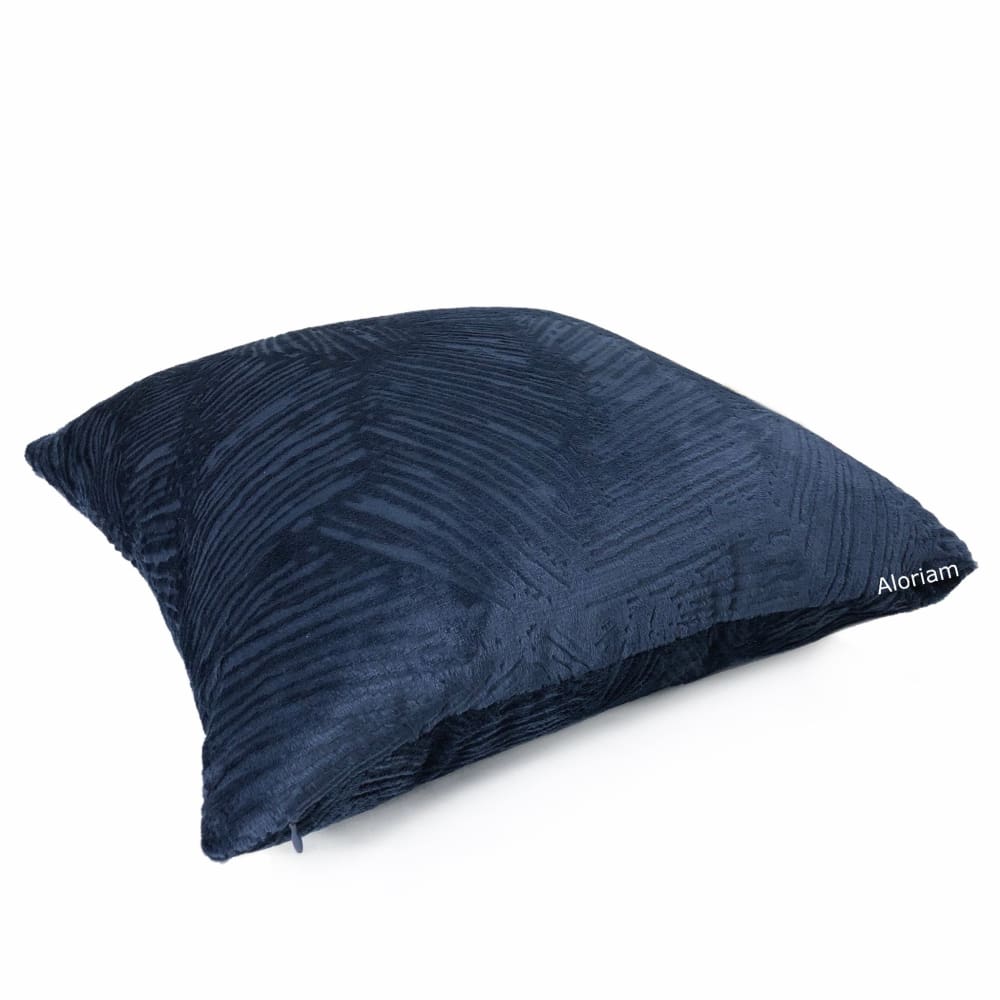 Isla Navy Blue Crosshatch Leaf Texture Velvet Pillow Cover - Aloriam