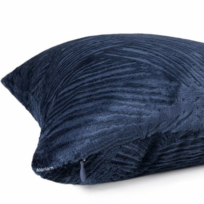 Isla Navy Blue Crosshatch Leaf Texture Velvet Pillow Cover - Aloriam