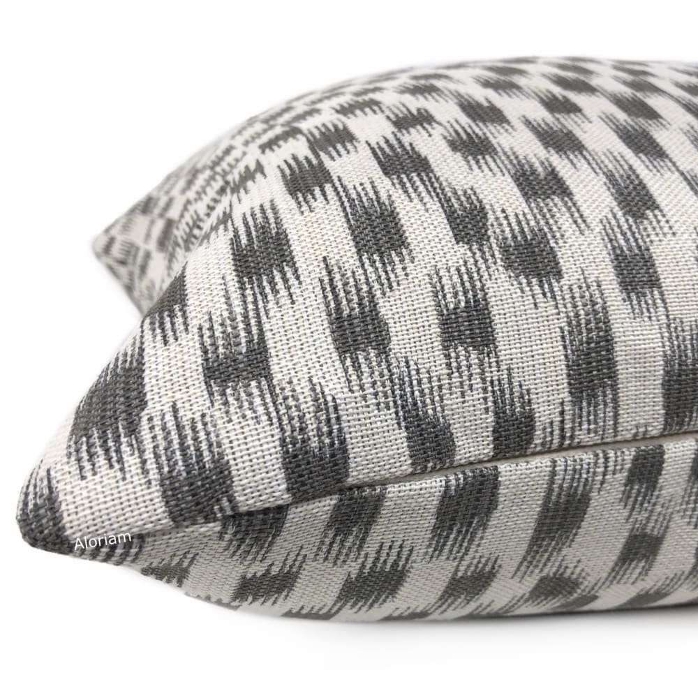 Izmir Gray Off-White Ikat Blocks Pillow Cover - Aloriam