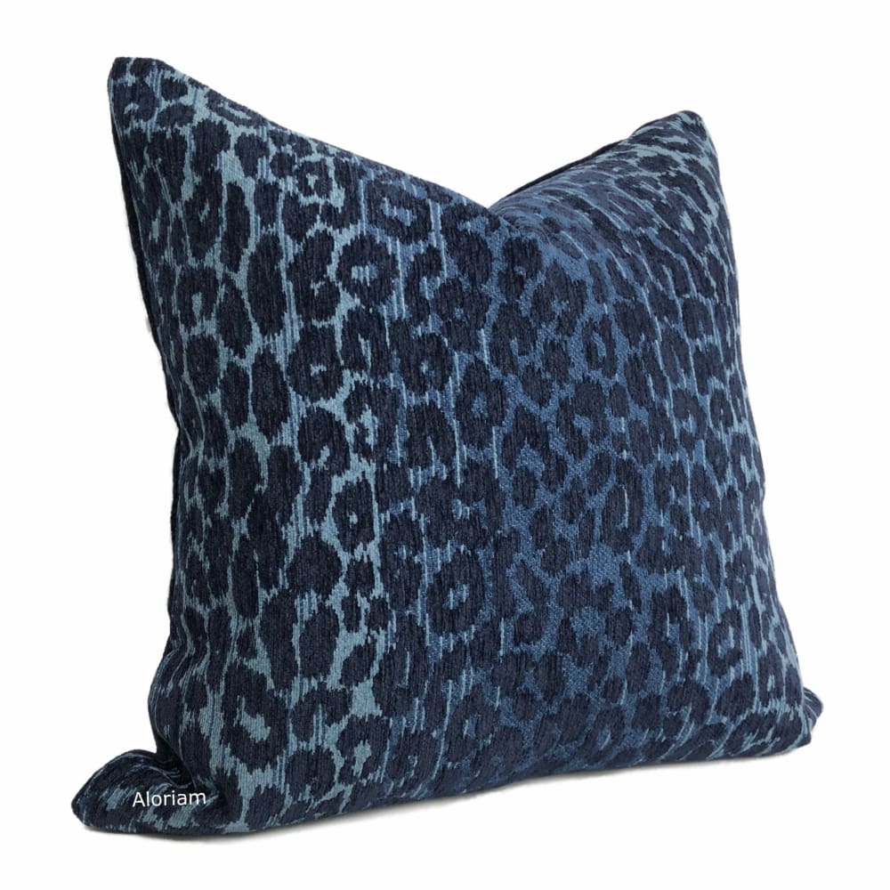 Jabari Blue Tonal Leopard Chenille Pillow Cover - Aloriam