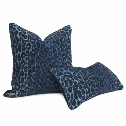 Jabari Blue Tonal Leopard Chenille Pillow Cover - Aloriam