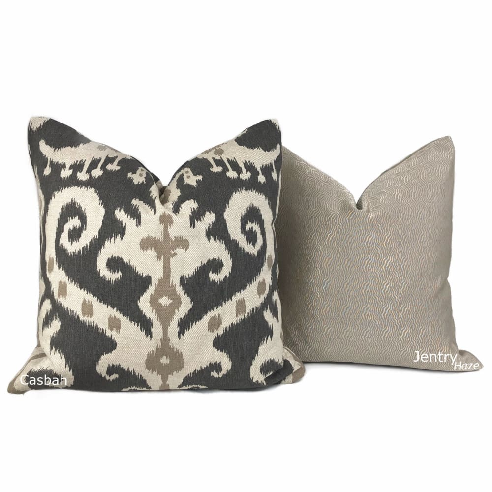 Jentry Haze Taupe Grayish Brown Abstract Wavy Lines Pillow Cover (Kravet Candice Olson fabric) - Aloriam