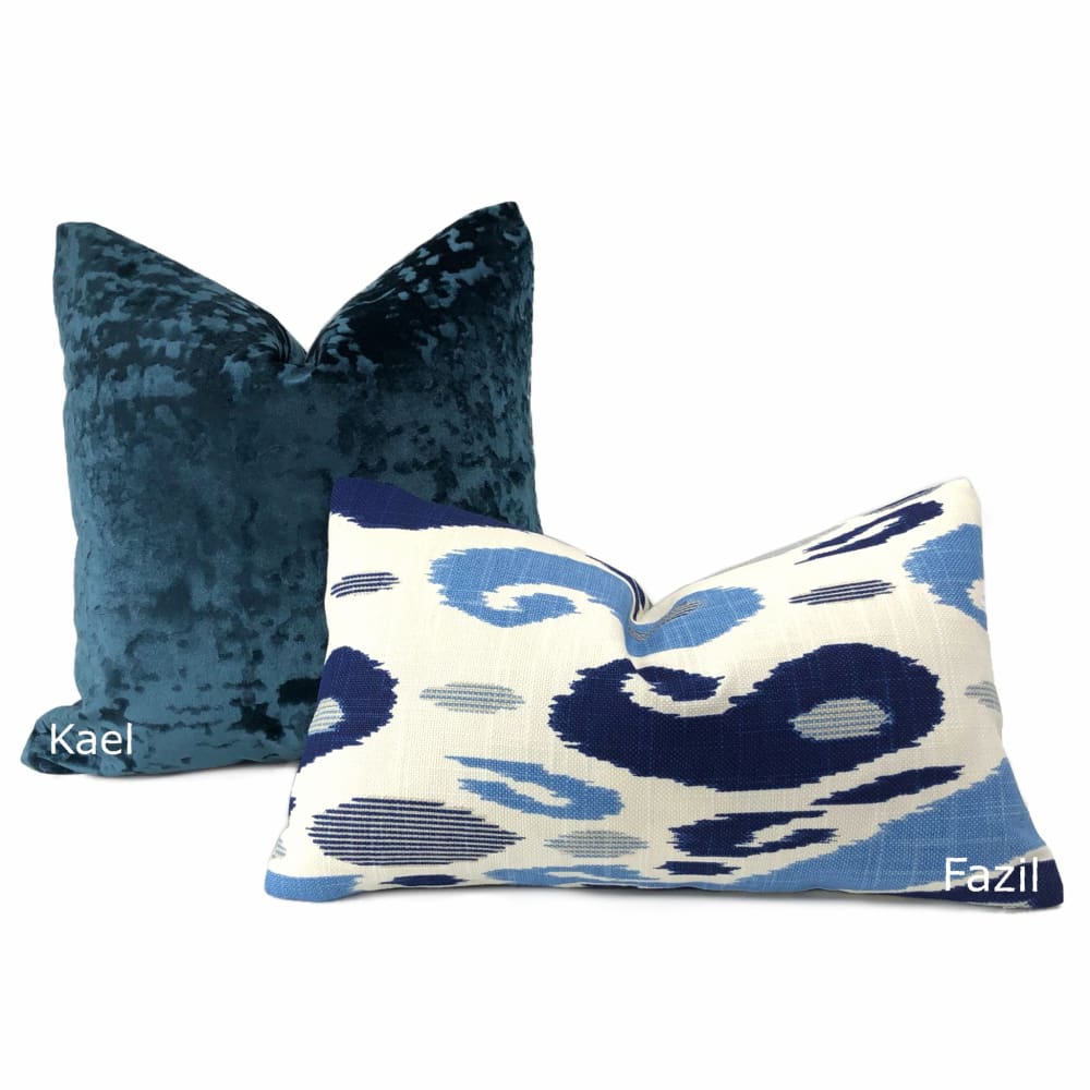 Kael Dark Blue Abstract Distressed Tonal Velvet Pillow Cover - Aloriam