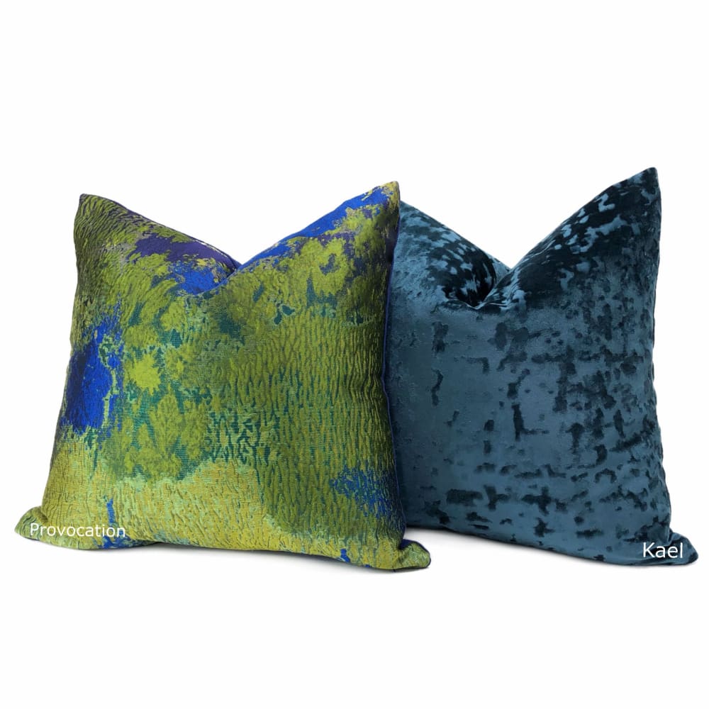 Kael Dark Blue Abstract Distressed Tonal Velvet Pillow Cover - Aloriam