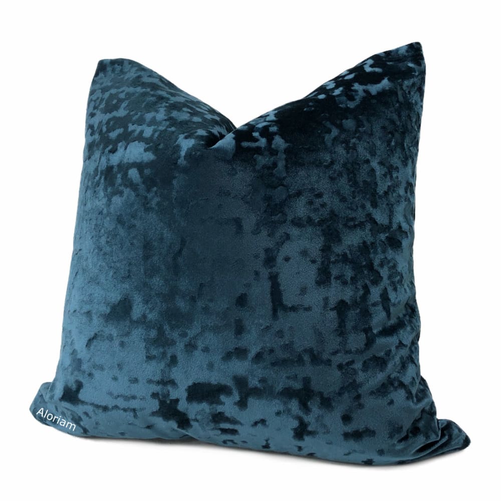 Kael Dark Blue Abstract Distressed Tonal Velvet Pillow Cover - Aloriam