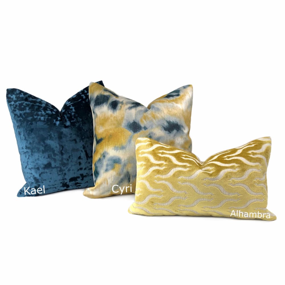 Kael Dark Blue Abstract Distressed Tonal Velvet Pillow Cover - Aloriam