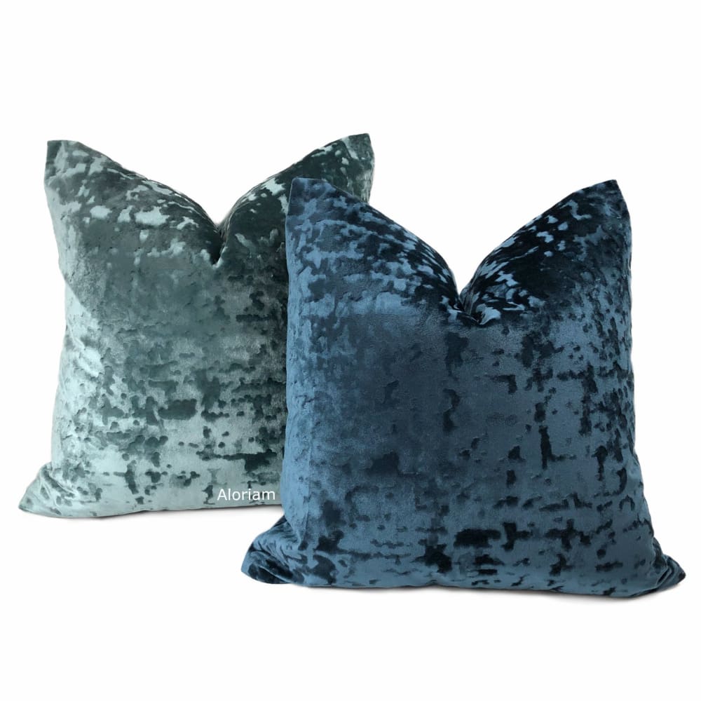 Kael Dark Blue Abstract Distressed Tonal Velvet Pillow Cover - Aloriam