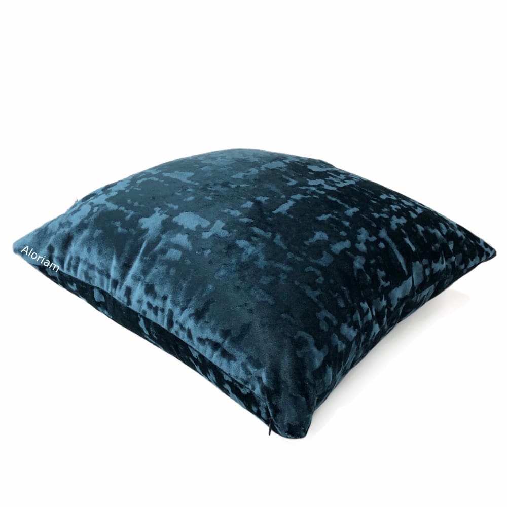 Kael Dark Blue Abstract Distressed Tonal Velvet Pillow Cover - Aloriam