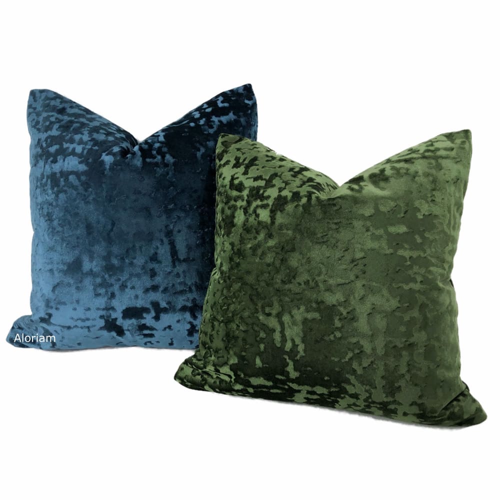 Kael Dark Green Abstract Distressed Tonal Velvet Pillow Cover - Aloriam