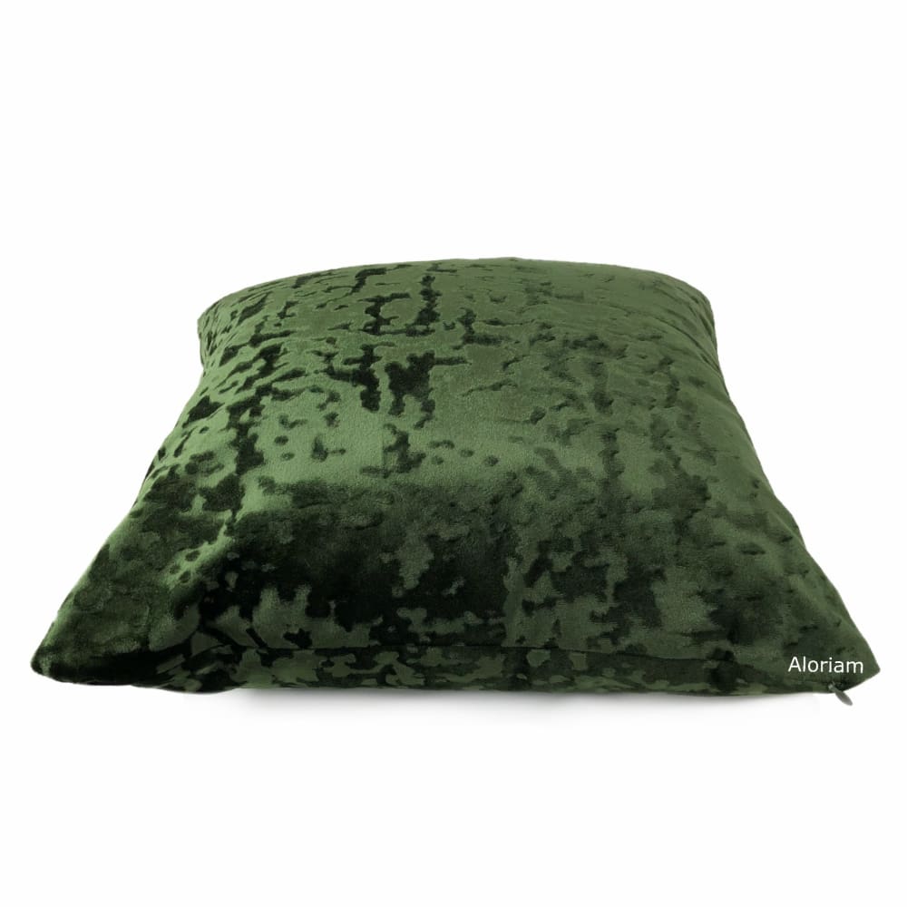 Kael Dark Green Abstract Distressed Tonal Velvet Pillow Cover - Aloriam