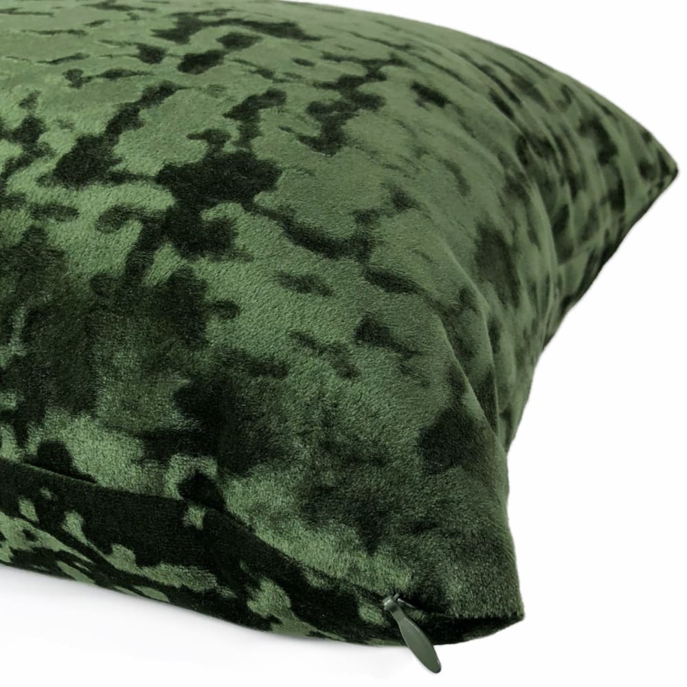 Kael Dark Green Abstract Distressed Tonal Velvet Pillow Cover - Aloriam