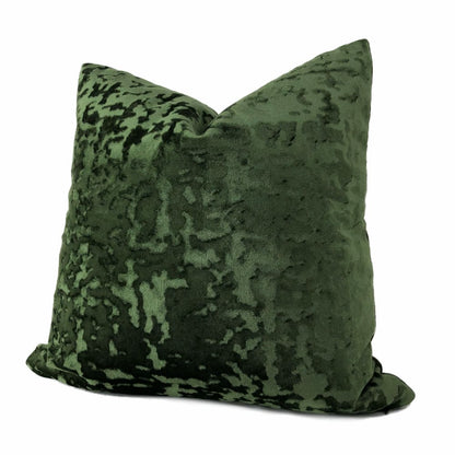 Kael Dark Green Abstract Distressed Tonal Velvet Pillow Cover - Aloriam