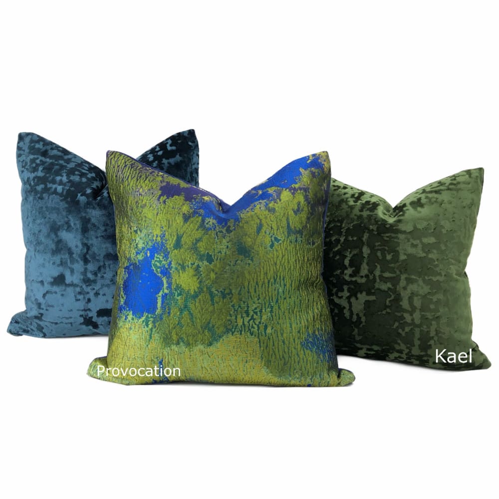 Kael Dark Green Abstract Distressed Tonal Velvet Pillow Cover - Aloriam