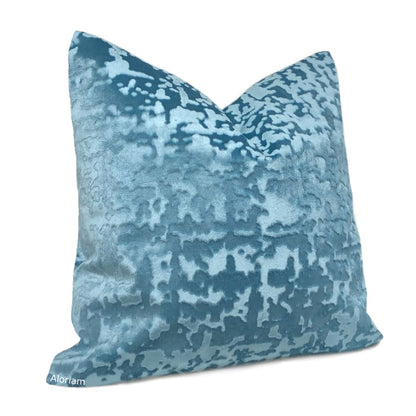 Kael II Sky Blue Abstract Distressed Tonal Velvet Pillow Cover - Aloriam