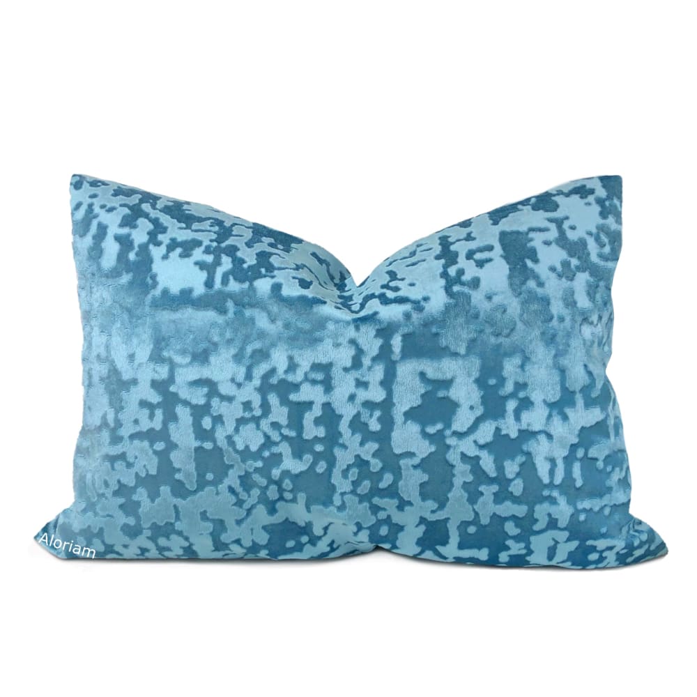 Kael II Sky Blue Abstract Distressed Tonal Velvet Pillow Cover - Aloriam