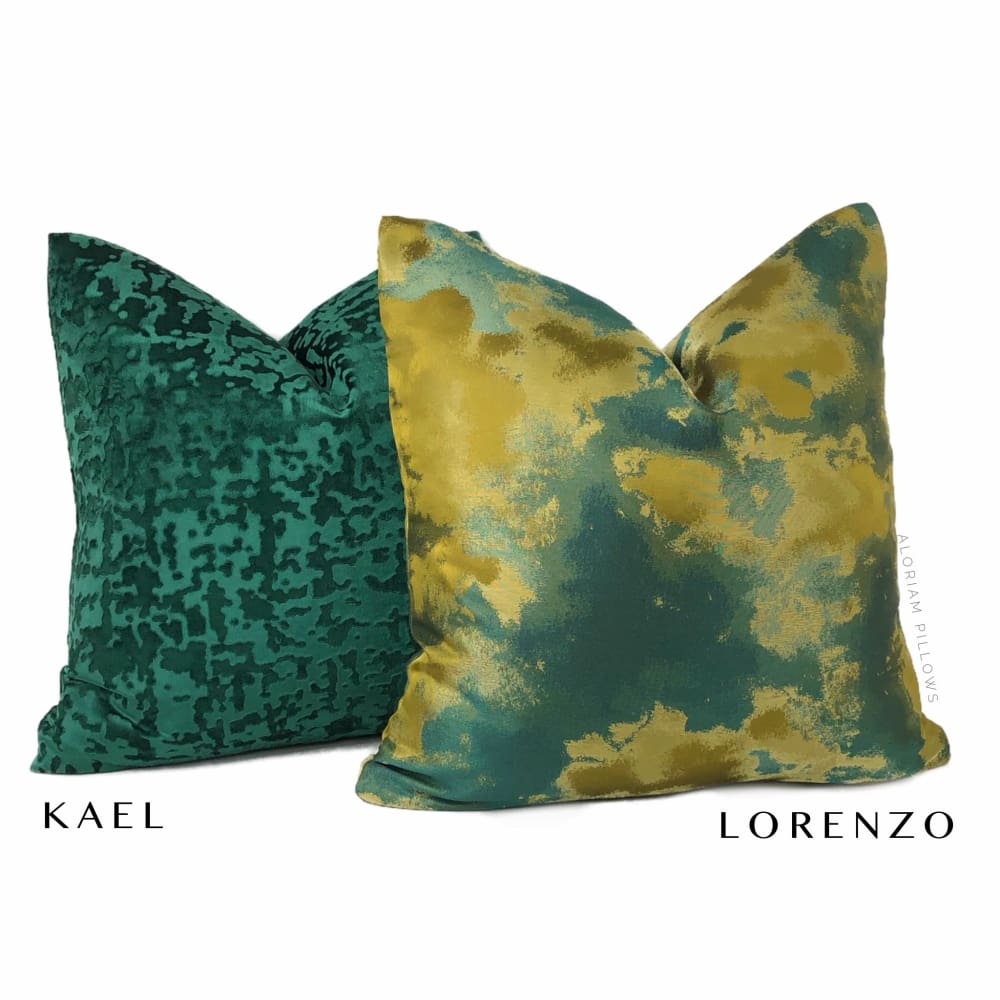 Kael II Emerald Green Abstract Distressed Tonal Velvet Pillow Cover - Aloriam