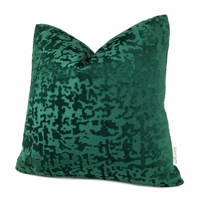 Kael II Emerald Green Abstract Distressed Tonal Velvet Pillow Cover - Aloriam