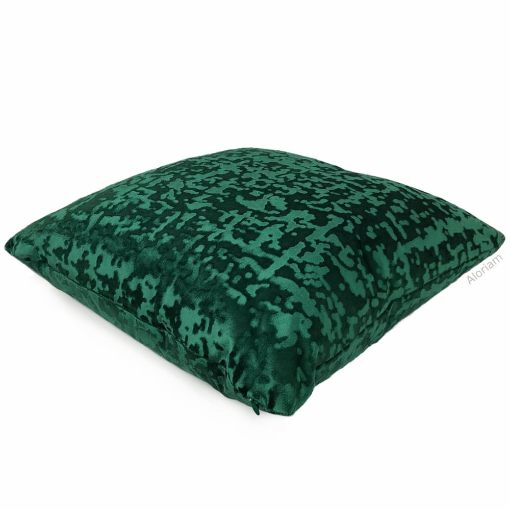 Kael II Emerald Green Abstract Distressed Tonal Velvet Pillow Cover - Aloriam