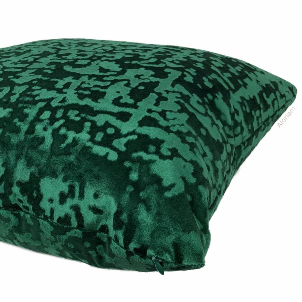 Kael II Emerald Green Abstract Distressed Tonal Velvet Pillow Cover - Aloriam