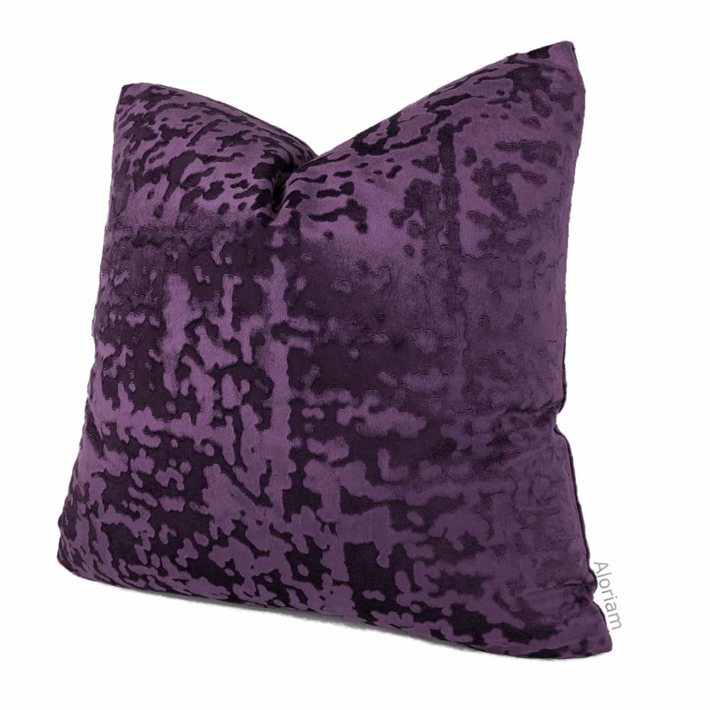 Kael II Grape Purple Abstract Distressed Tonal Velvet Pillow Cover - Aloriam