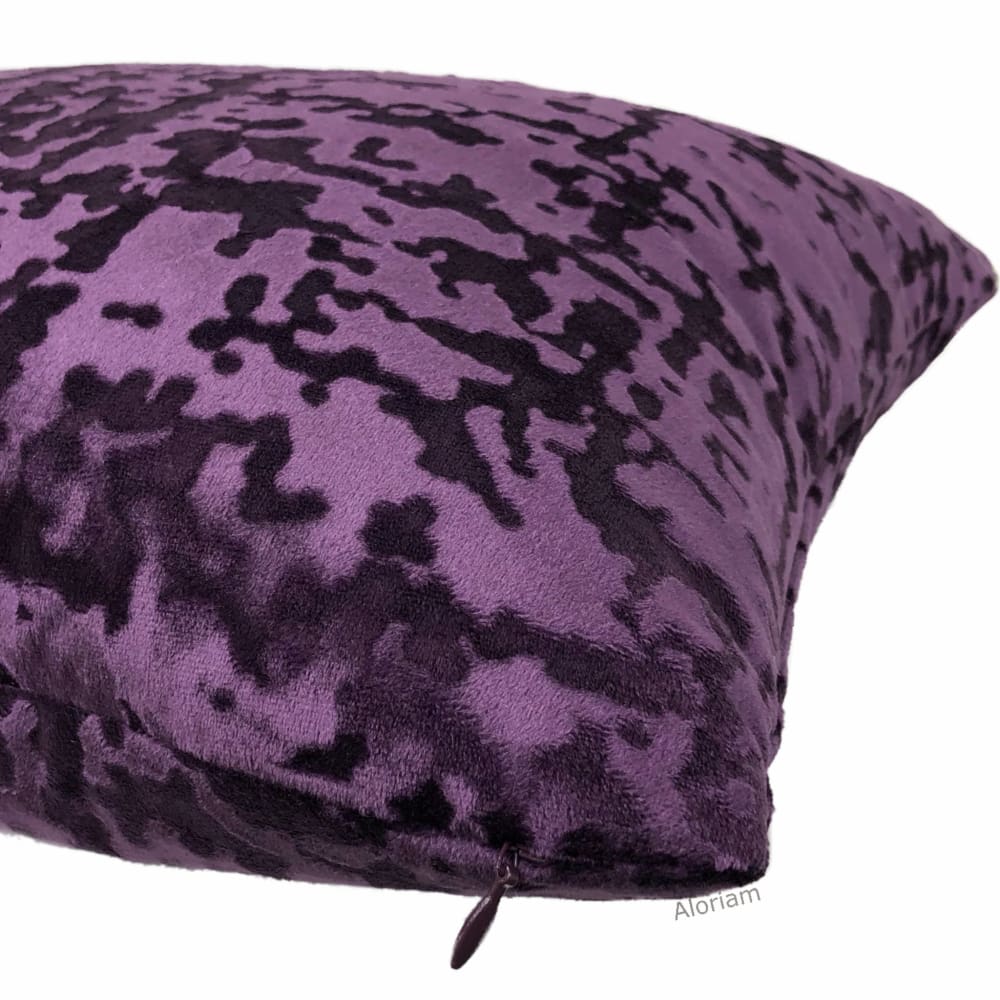 Kael II Grape Purple Abstract Distressed Tonal Velvet Pillow Cover - Aloriam