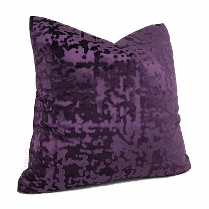 Kael II Grape Purple Abstract Distressed Tonal Velvet Pillow Cover - Aloriam