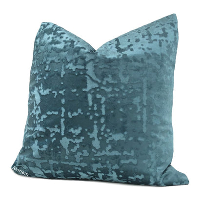 Kael II Lagoon Blue Teal Green Abstract Distressed Tonal Velvet Pillow Cover - Aloriam