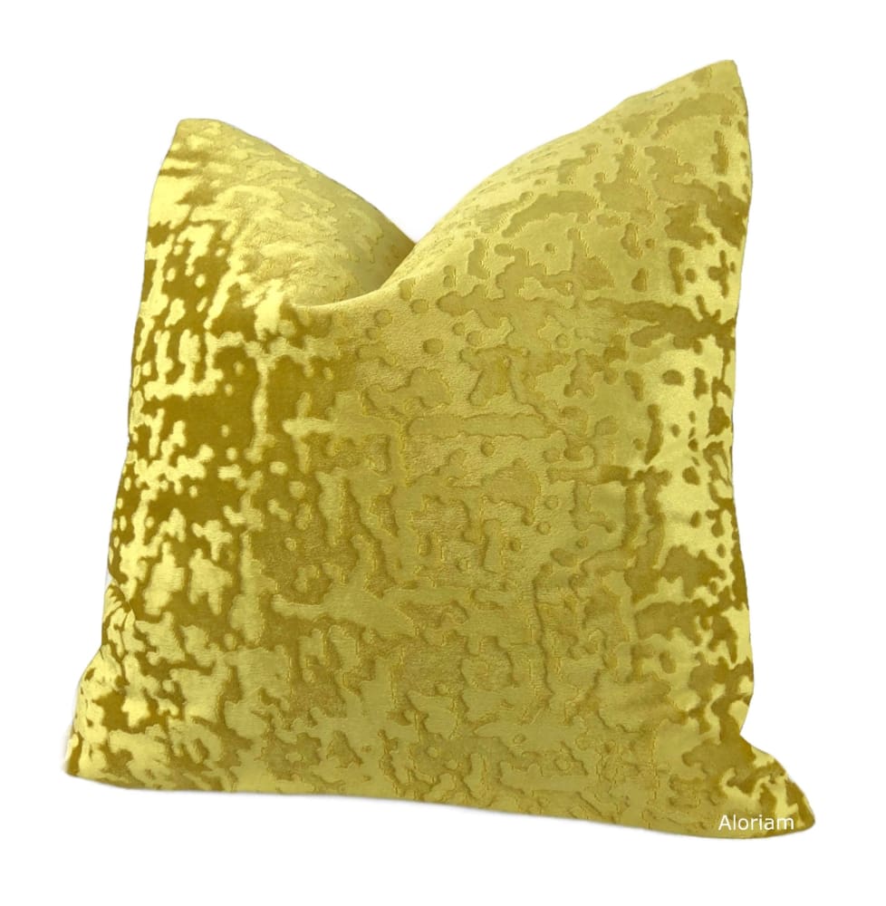 Kael II Sunflower Yellow Abstract Distressed Tonal Velvet Pillow Cover - Aloriam