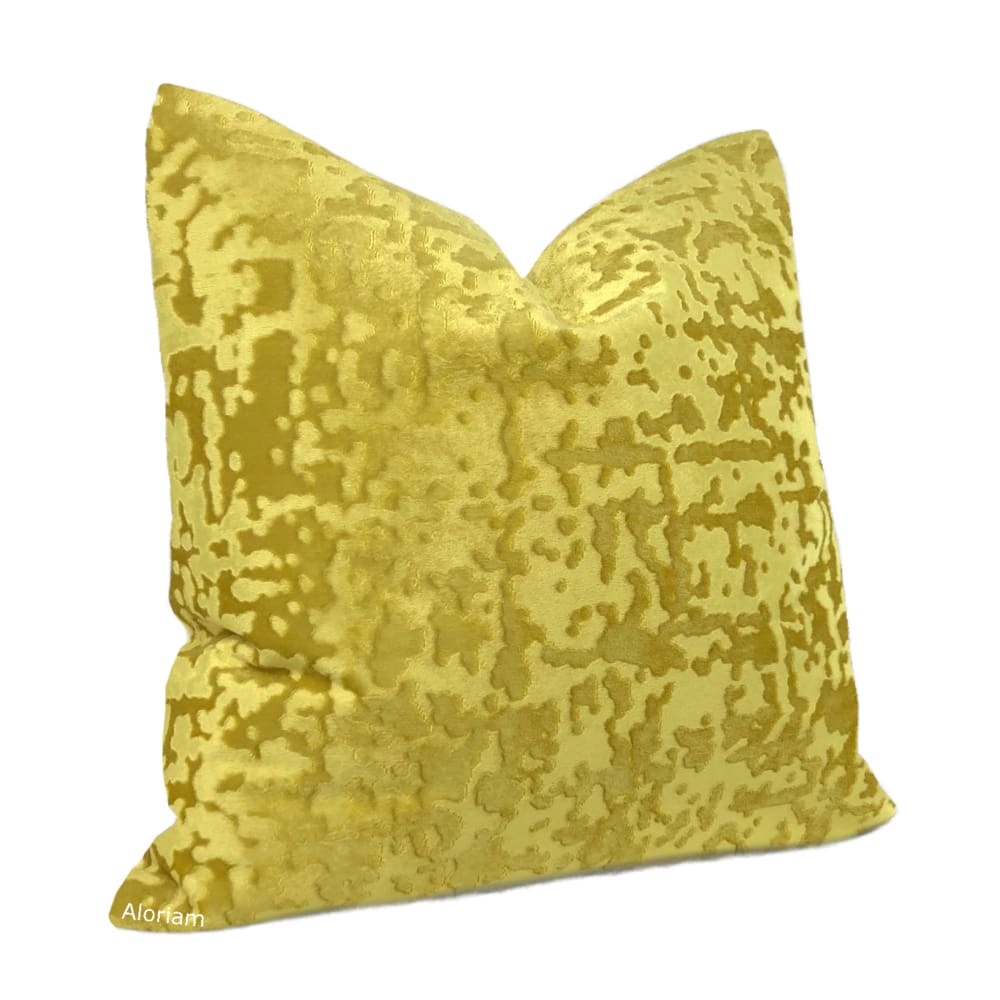 Kael II Sunflower Yellow Abstract Distressed Tonal Velvet Pillow Cover - Aloriam