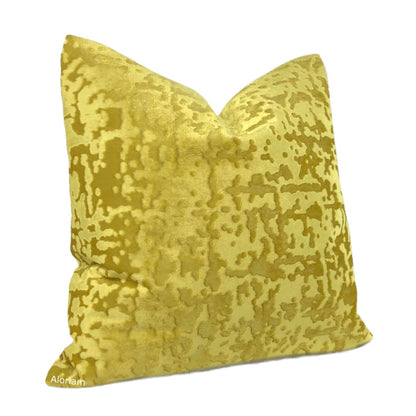 Kael II Sunflower Yellow Abstract Distressed Tonal Velvet Pillow Cover - Aloriam