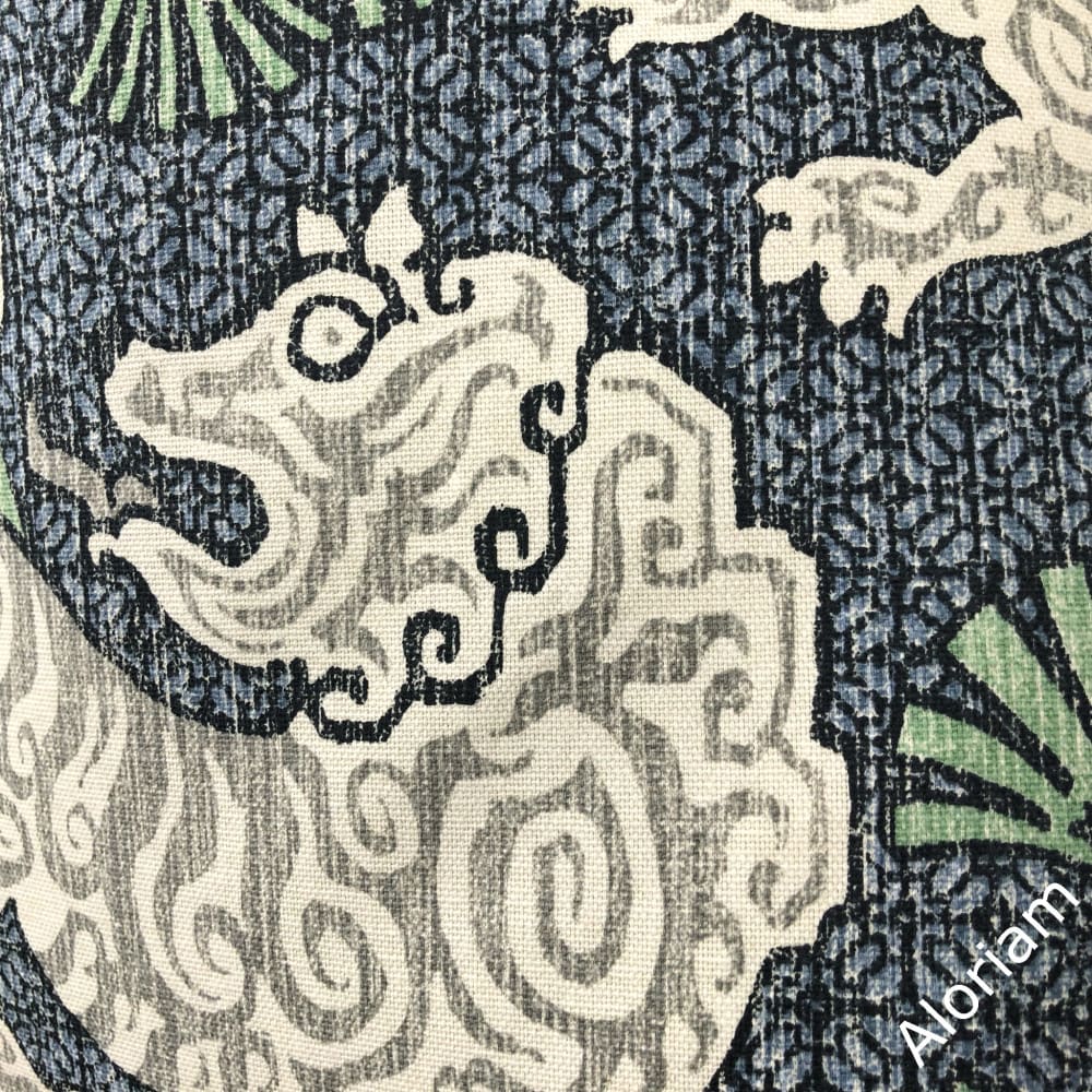 Kathmandu Navy Blue Green Chinoiserie Lion Print Pillow Cover - Aloriam