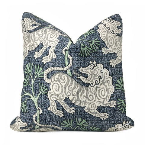 Navy Midnight Neo Toile Chinoiserie Designer Robert Allen LUMBAR Pillow  Cover Indigo Blue Pagoda Decorative Throw Cushion Cover Accent 
