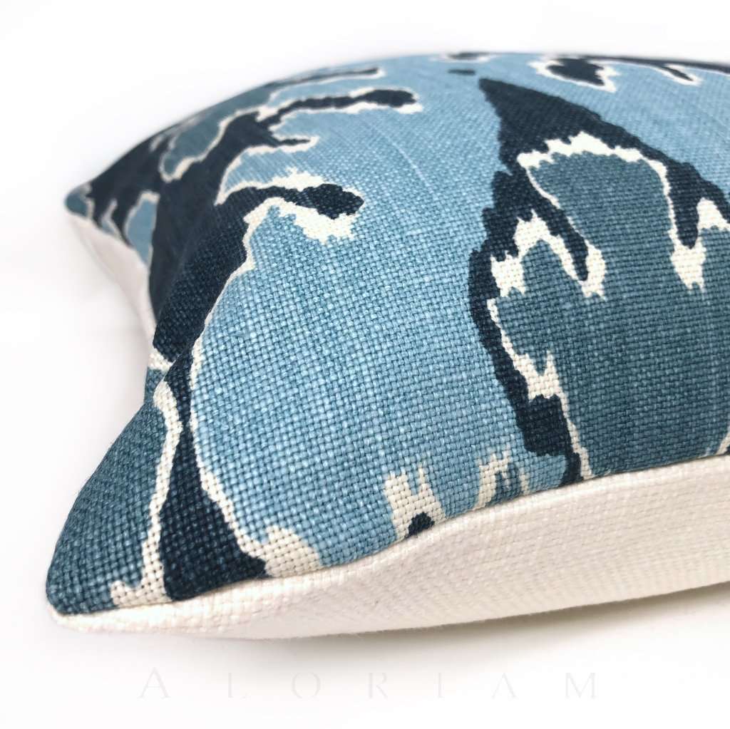 Kelly Wearstler Bengal Bazaar Teal Blue Linen Pillow Cover Cushion Pillow Case Euro Sham 16x16 18x18 20x20 22x22 24x24 26x26 28x28 Lumbar Pillow 12x18 12x20 12x24 14x20 16x26 by Aloriam