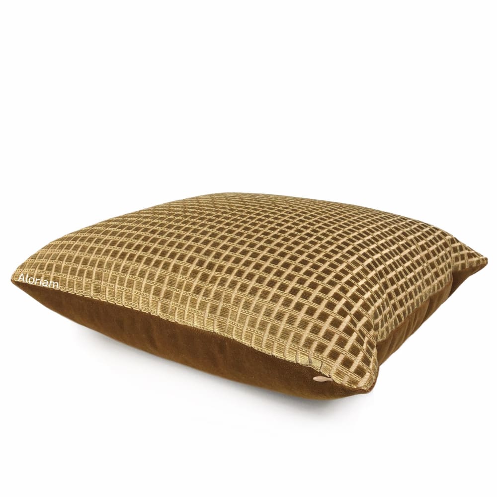 Kensington Honey Brown Small Checks Silk Velvet Pillow Cover - Aloriam