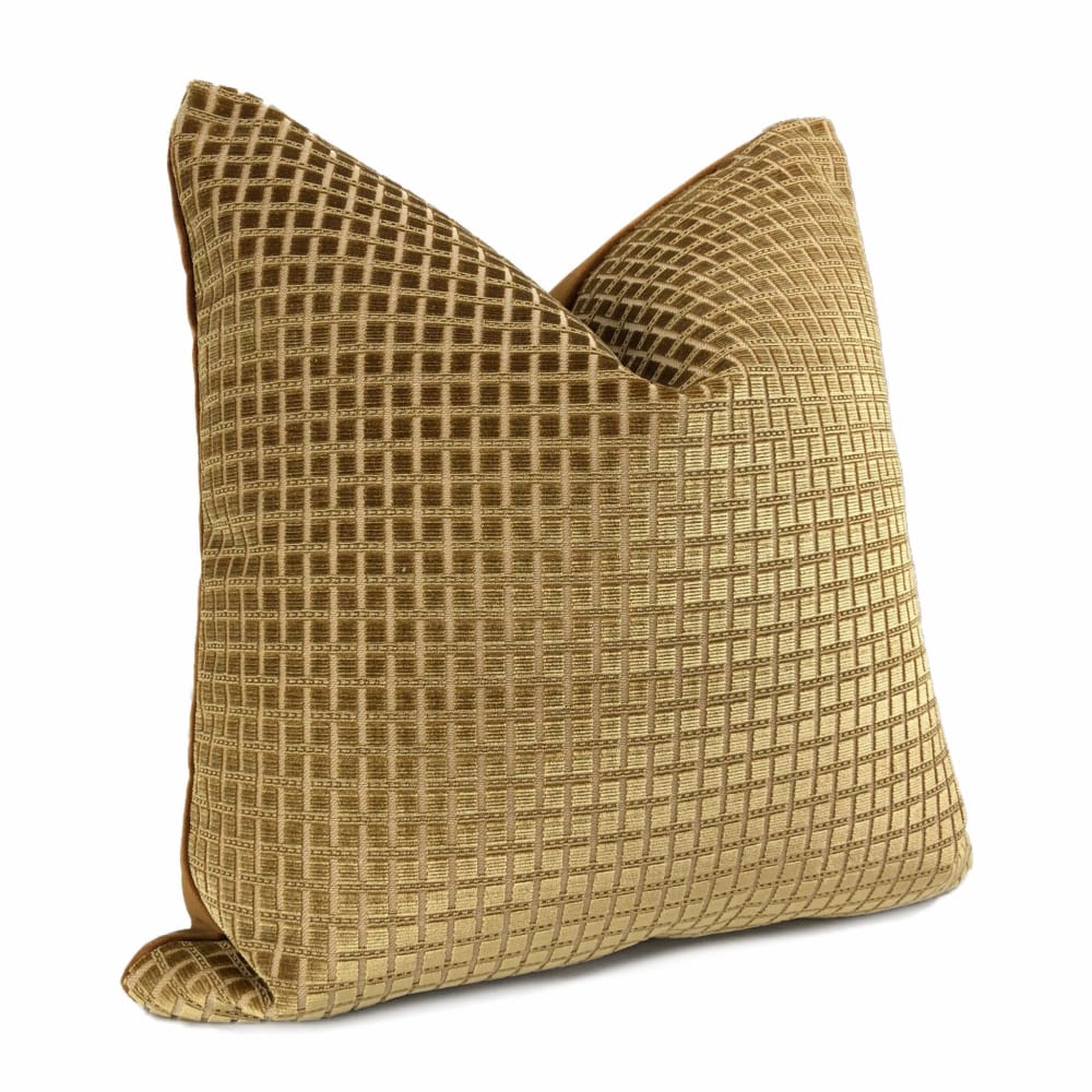 Kensington Honey Brown Small Checks Silk Velvet Pillow Cover - Aloriam