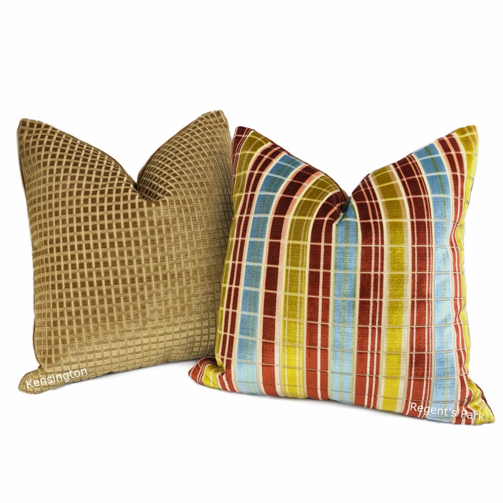 Kensington Honey Brown Small Checks Silk Velvet Pillow Cover - Aloriam