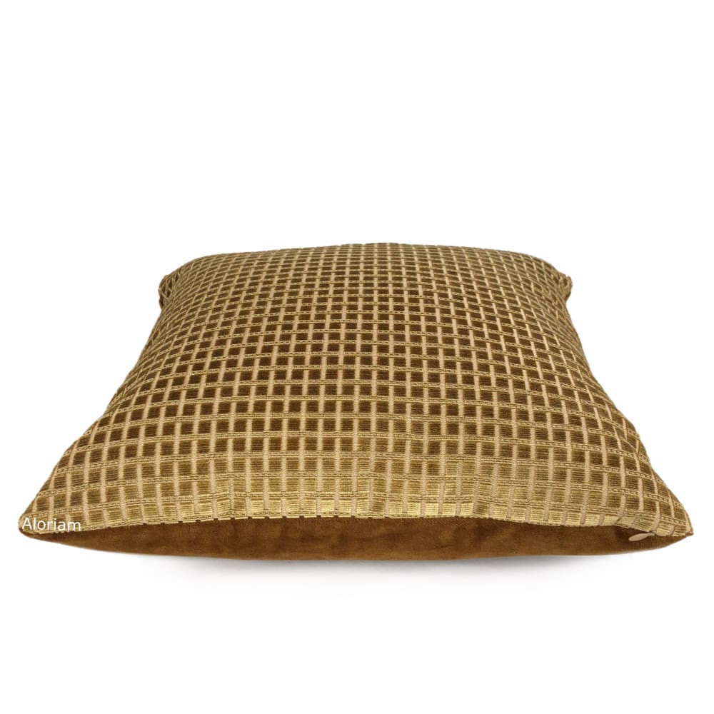 Kensington Honey Brown Small Checks Silk Velvet Pillow Cover - Aloriam