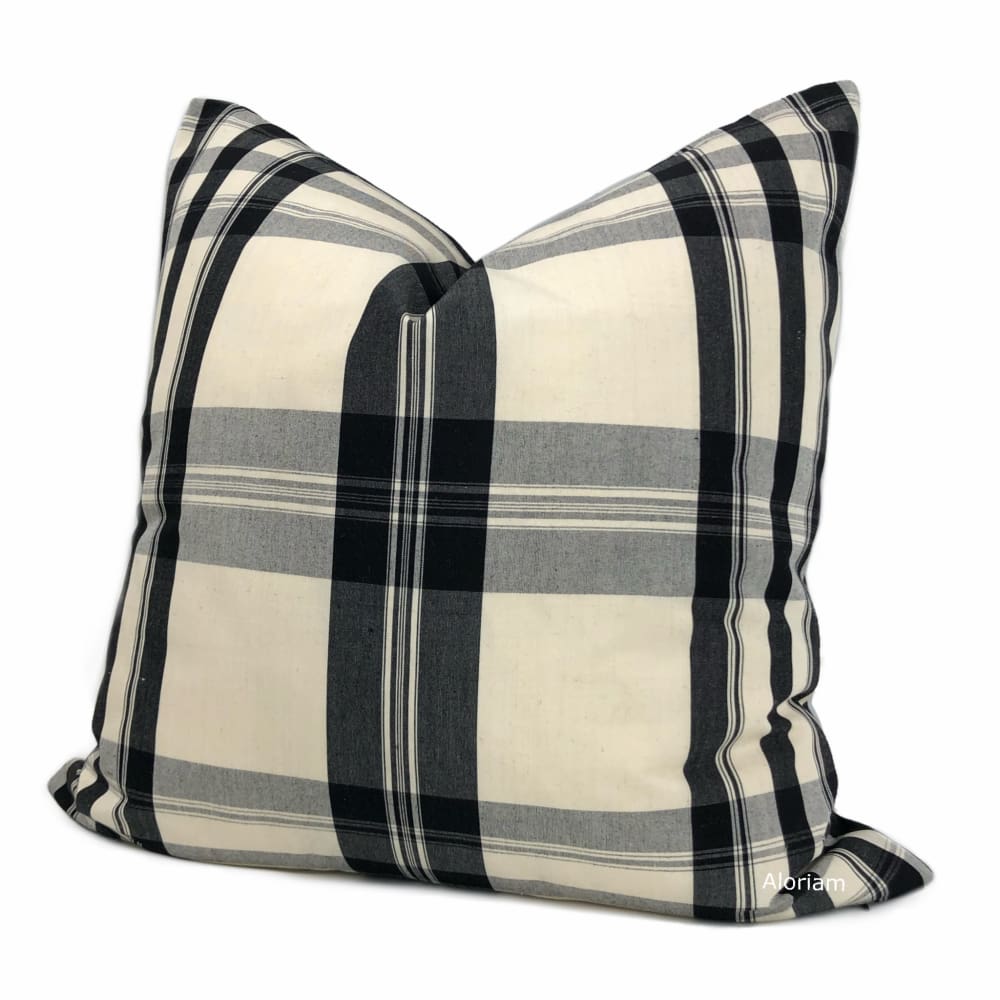 Khimani Black Beige Plaid Pillow Cover (Thibaut fabric) - Aloriam