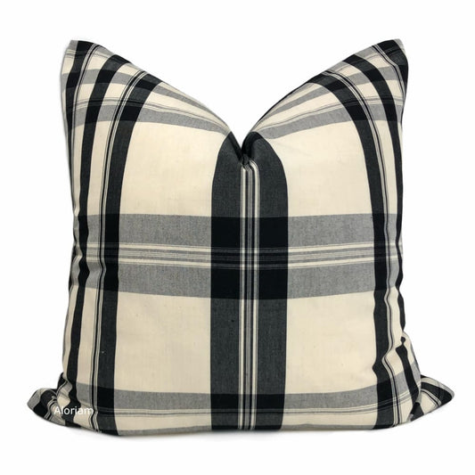 Khimani Black Beige Plaid Pillow Cover (Thibaut fabric) - Aloriam