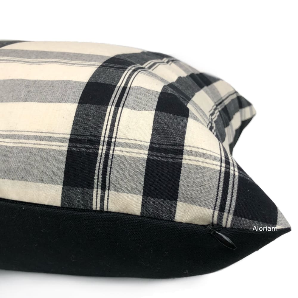 Khimani Black Beige Plaid Pillow Cover (Thibaut fabric) - Aloriam