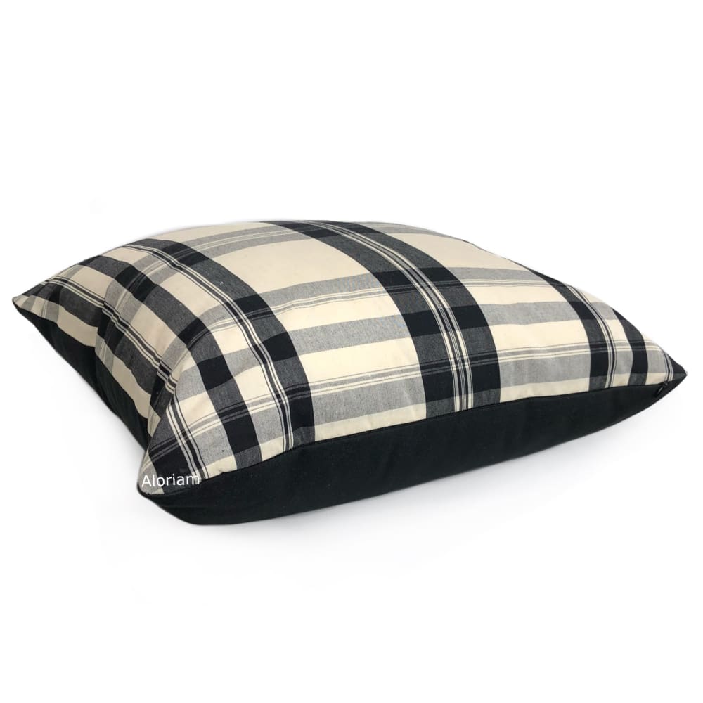 Khimani Black Beige Plaid Pillow Cover (Thibaut fabric) - Aloriam