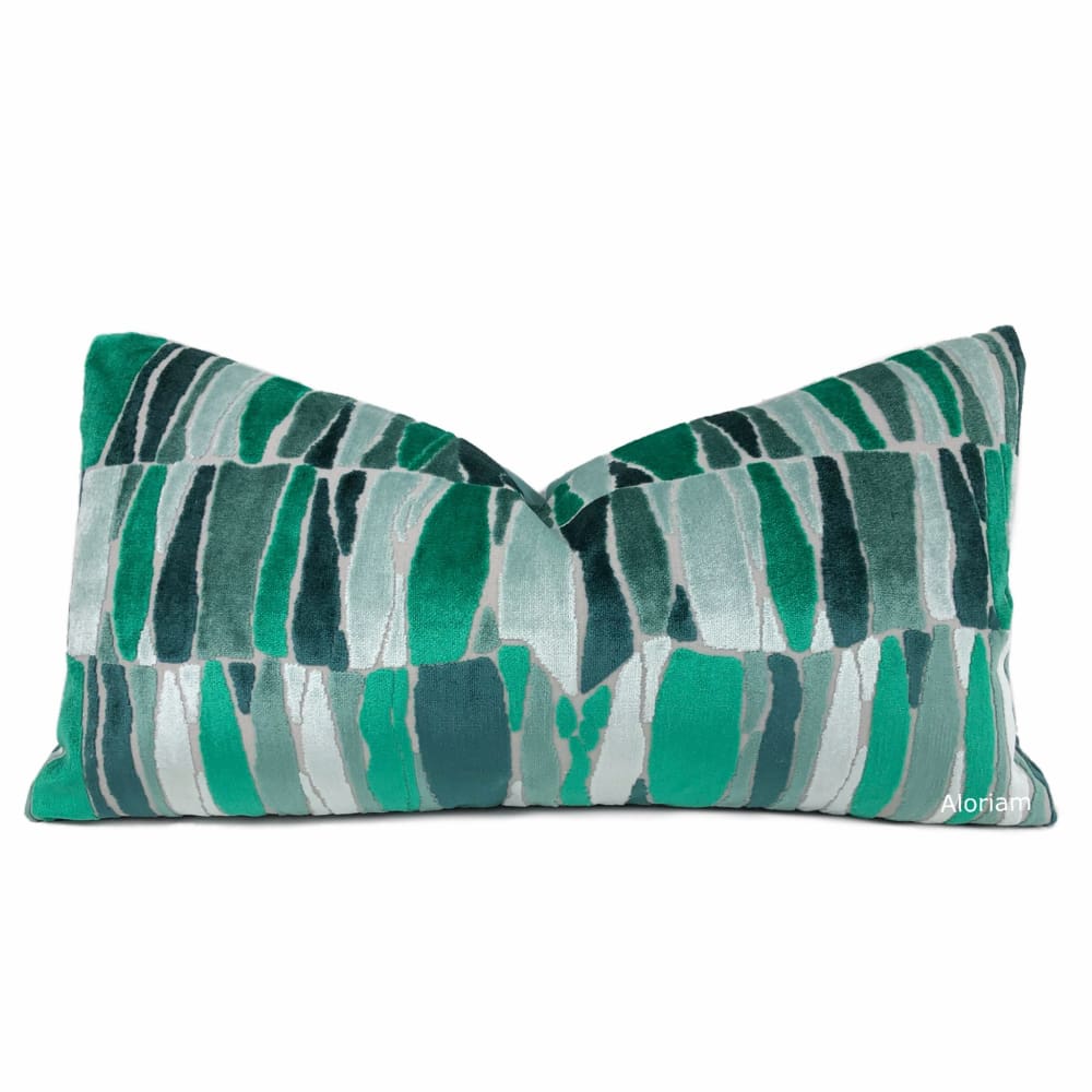 Kieran Abstract Green Velvet Pillow Cover - Aloriam